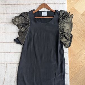 Elegant Black and Gold Puff Sleeve Mini Dress